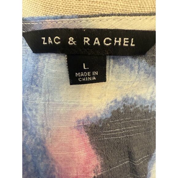 Zac & Rachel Blouse Womens Large Ruffle Sleeve Watercolor Top Lightweight Flowy - Picture 9 of 9